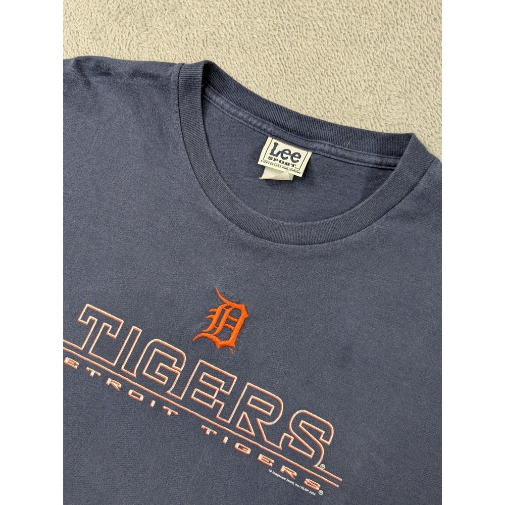 Vintage 2002 Detroit Tigers Lee Sport MLB T-Shirt Mens 2XL Navy Blue Cotton Tee